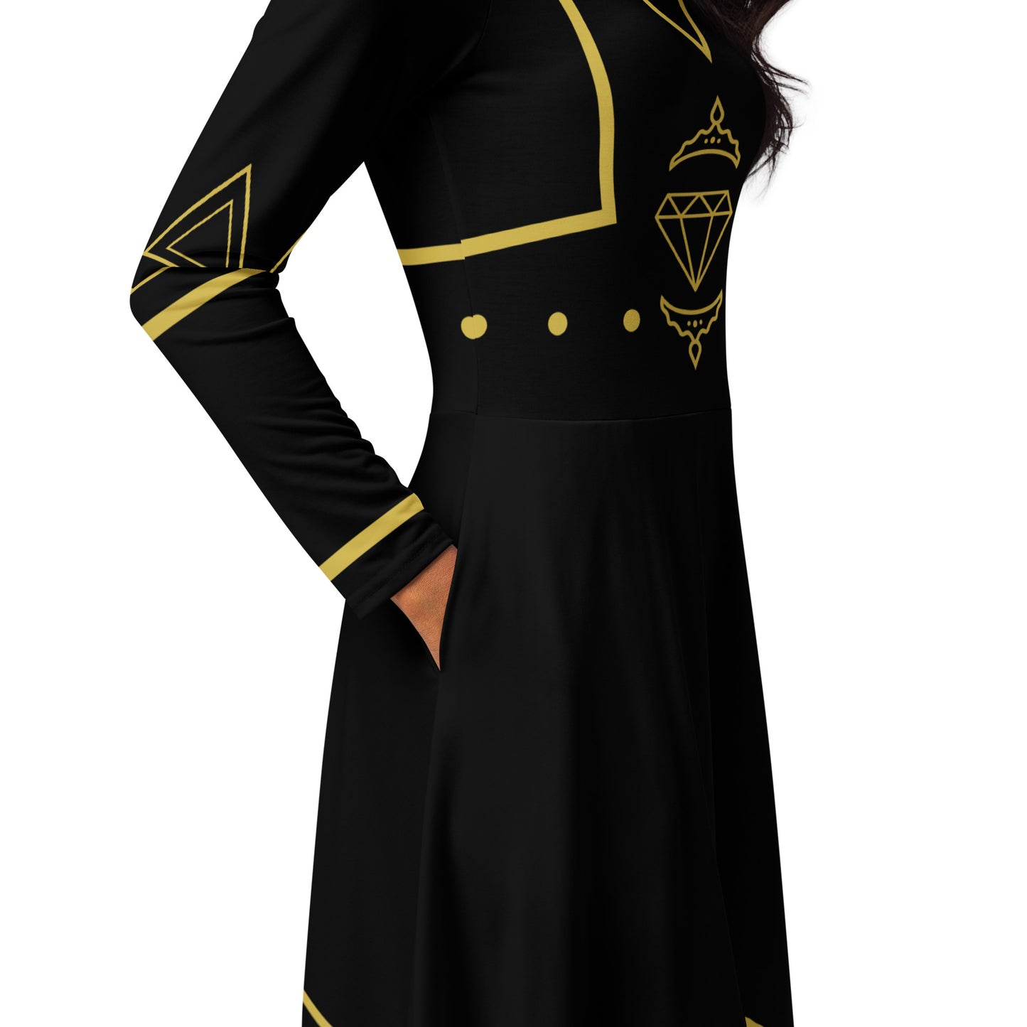 Futuristic Princess Costume (Black) Long Sleeve Midi Dress