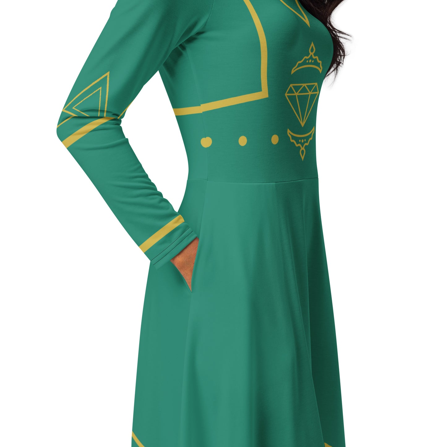 Futuristic Princess Costume (Teal/Torqouise) Long Sleeve Midi Dress