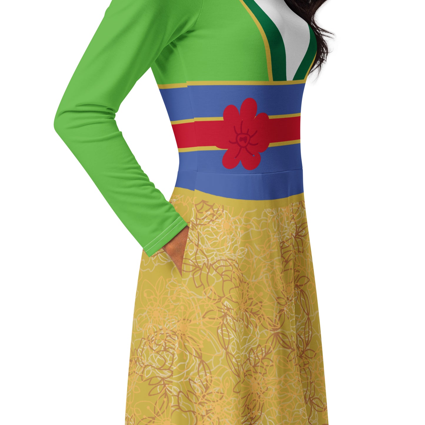 Chinese Warrior Princess Costume Long Sleeve Midi Dress