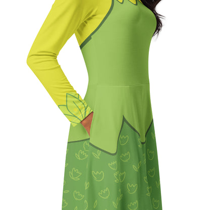 Tiana Frog Princess Costume Long Sleeve Midi Dress