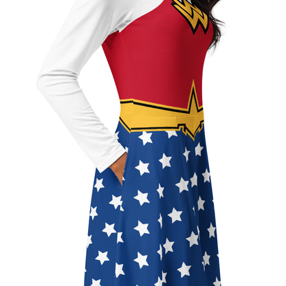 Diana Prince Costume (Two) Long Sleeve Midi Dress