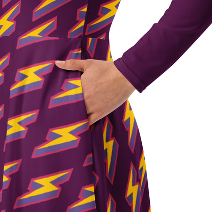 Intergalactic Lightning Bolt (Purple) Long Sleeve Midi Dress