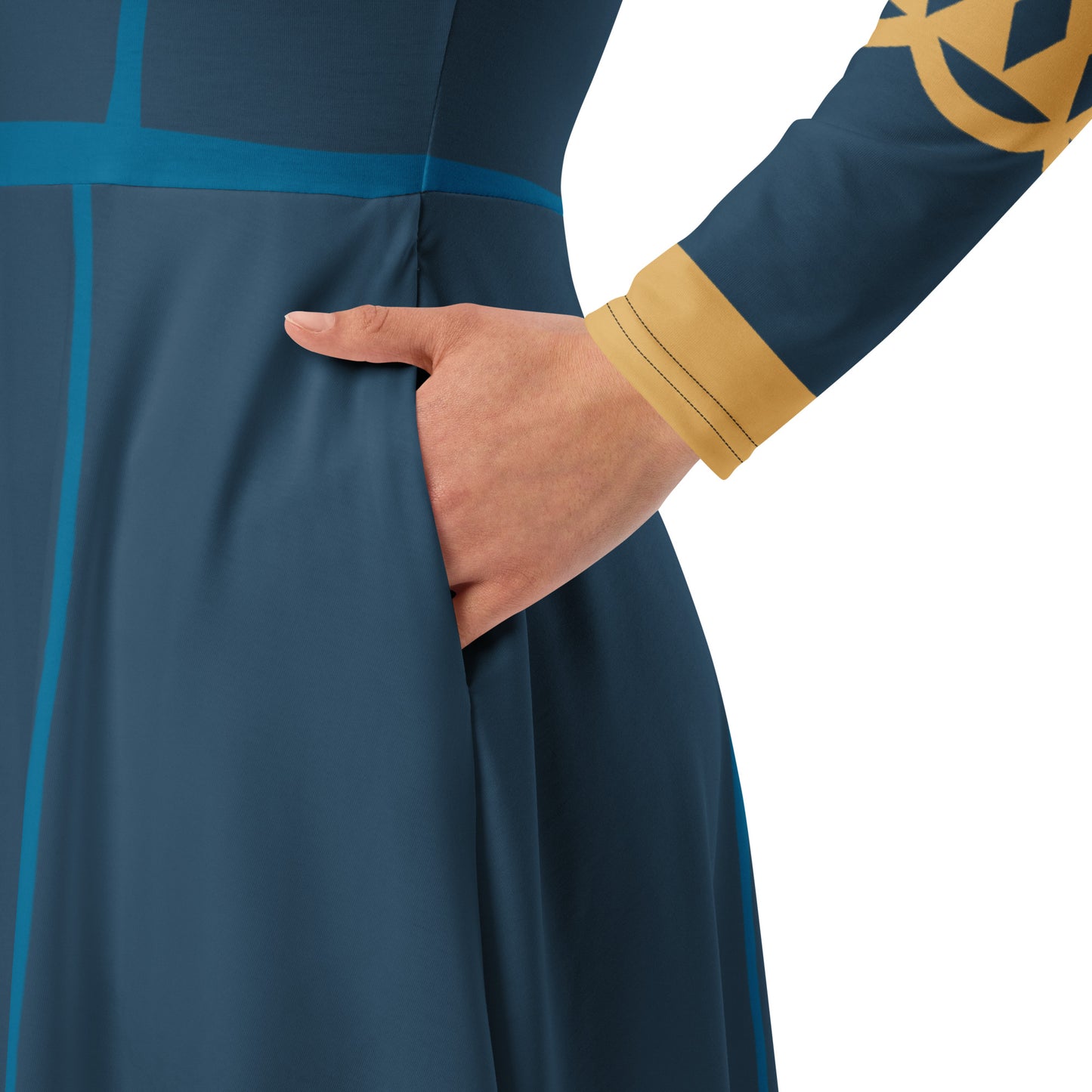 Brave Superhero Princess Costume (Blue) Long Sleeve Midi Dress