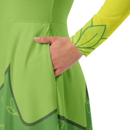 Tiana Frog Princess Costume Long Sleeve Midi Dress