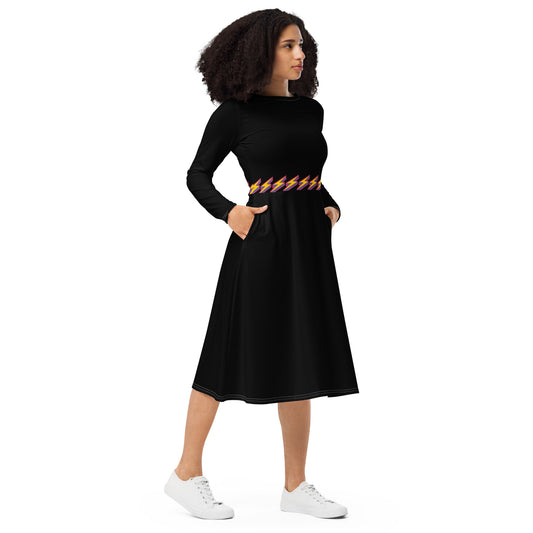 Intergalactic Lightning Bolt Long Sleeve Midi Dress