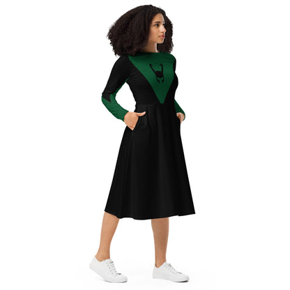 Loki Helmet Long Sleeve Midi Dress