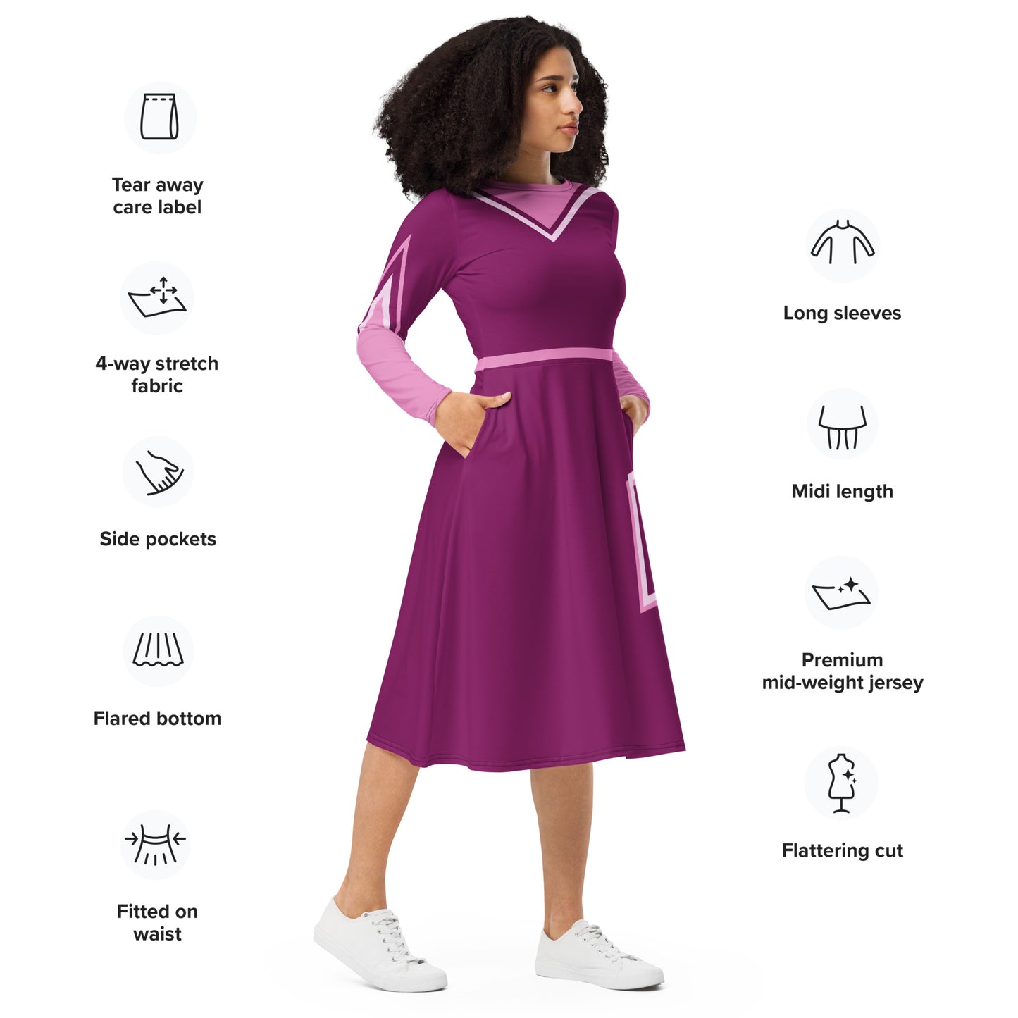 Superhero (Eggplant) Long Sleeve Midi Dress