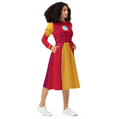 Tony Stark Iron Man Costume Long Sleeve Midi Dress