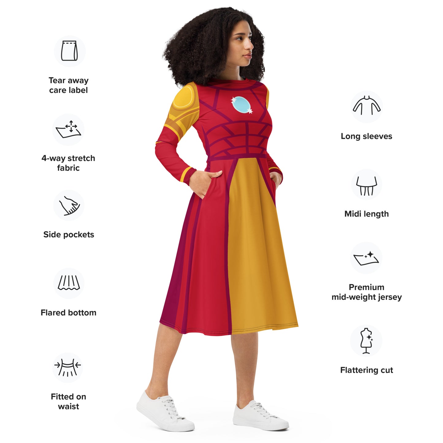 Tony Stark Iron Man Costume Long Sleeve Midi Dress