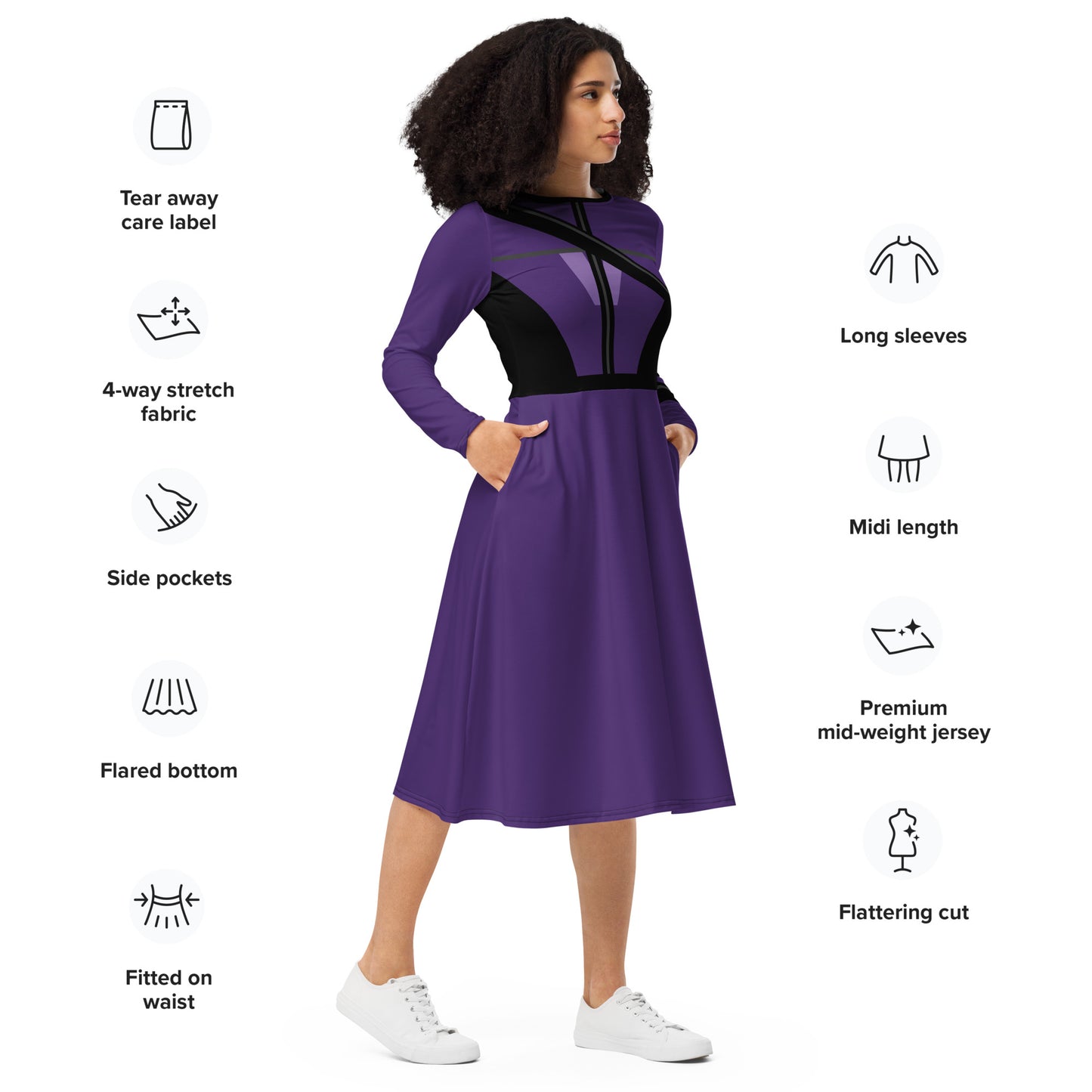 Kate Bishop Costume (Two) Long Sleeve Midi Dress