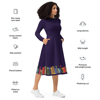 Kamar-Taj Library (Purple) Long Sleeve Midi Dress