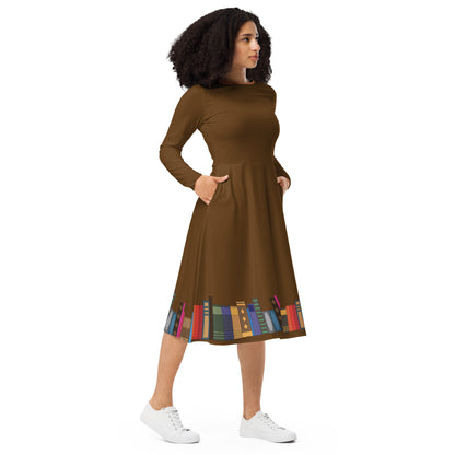 Kamar-Taj Library (Brown) Long Sleeve Midi Dress