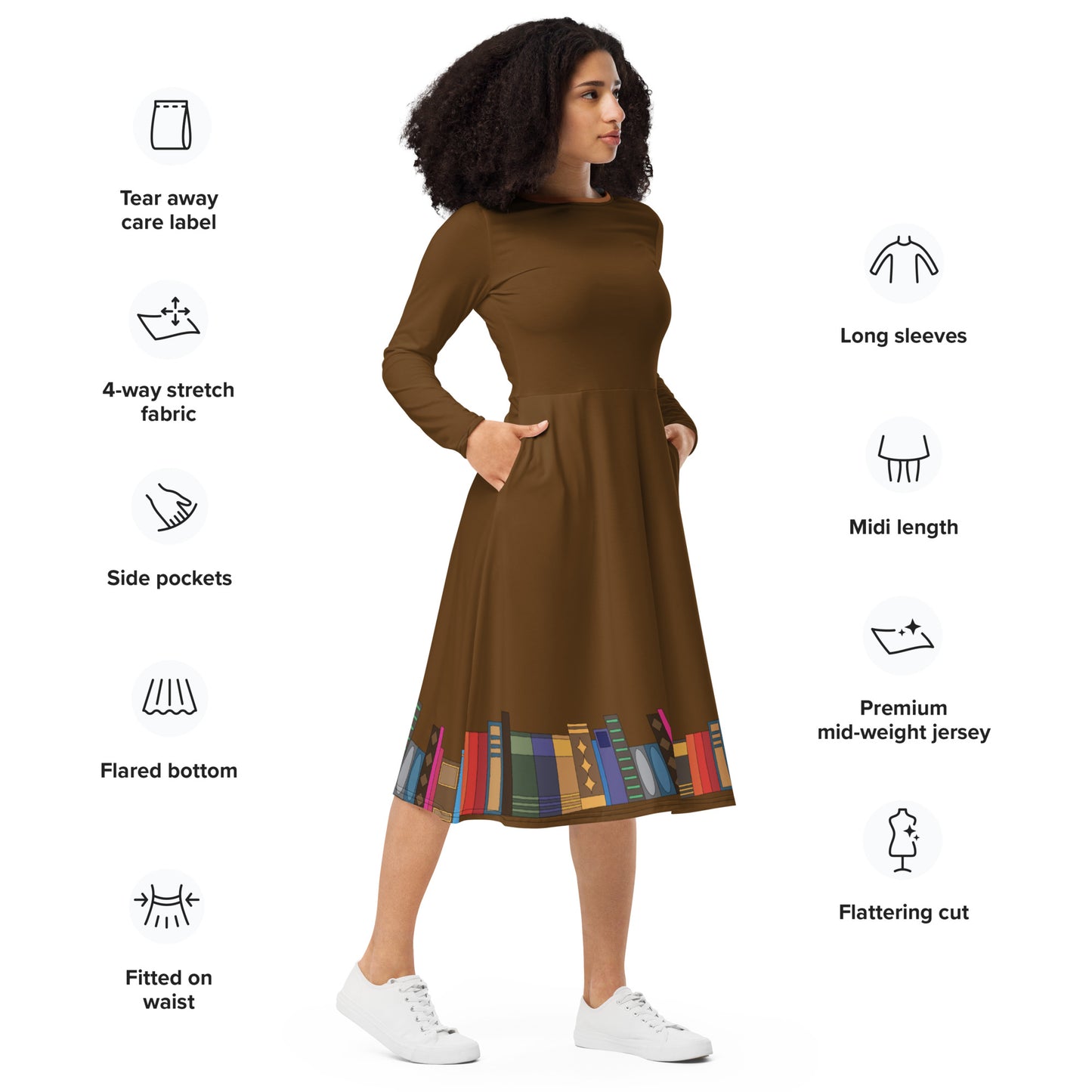 Kamar-Taj Library (Brown) Long Sleeve Midi Dress