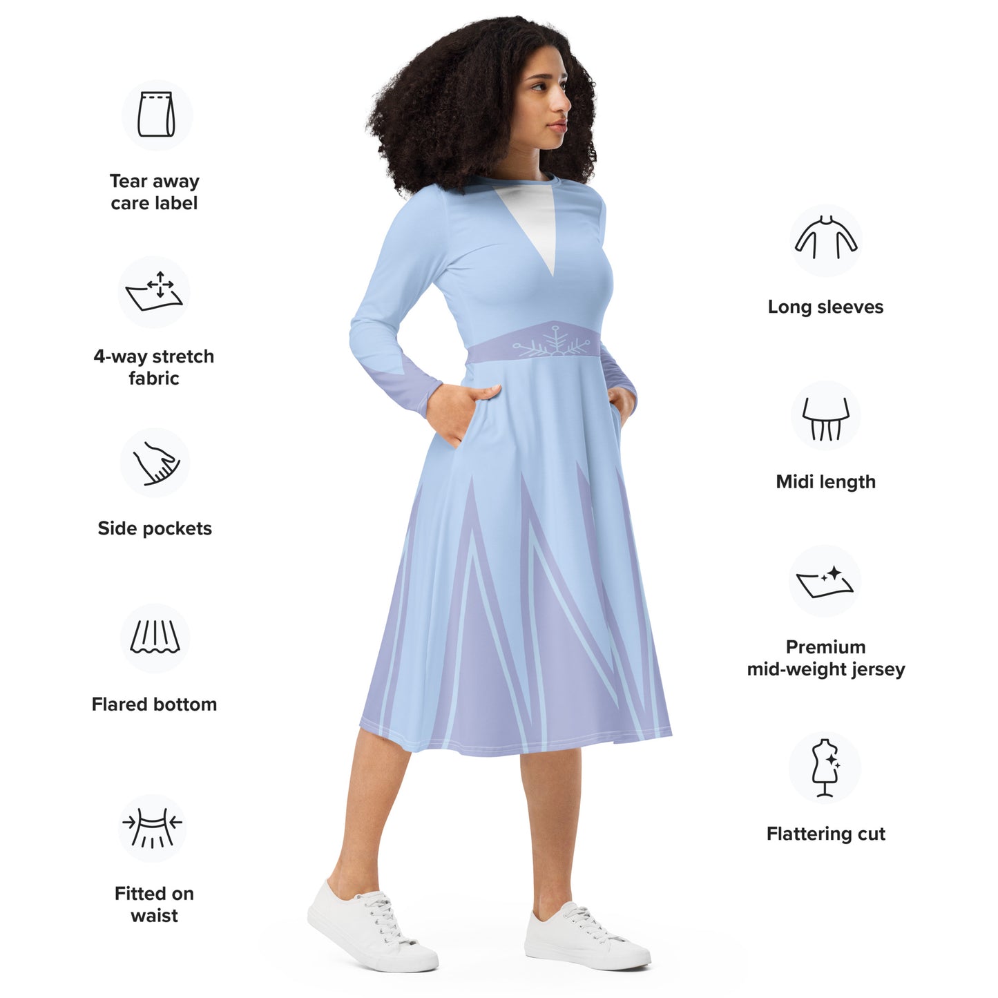 Ice Queen Costume (One) Long Sleeve Midi Dress