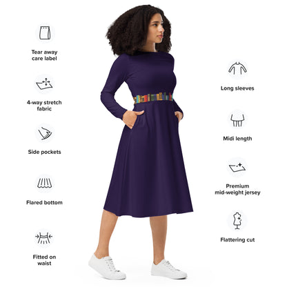 Kamar-Taj Library (Belt Effect) Long Sleeve Midi Dress