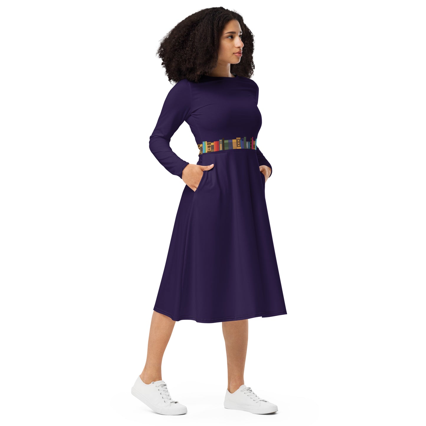 Kamar-Taj Library (Belt Effect) Long Sleeve Midi Dress