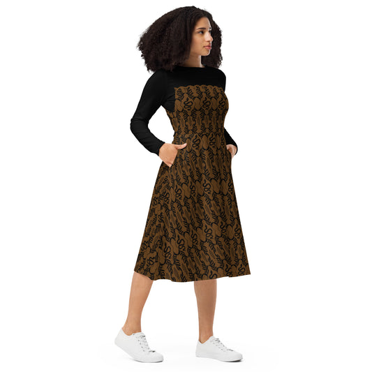 Nadja Shadows Long Sleeve Midi Dress