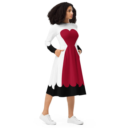 Queen of Hearts Costume Long Sleeve Midi Dress