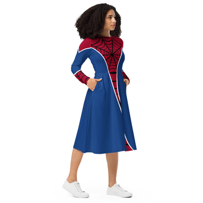 Spider-Man Costume Long Sleeve Midi Dress