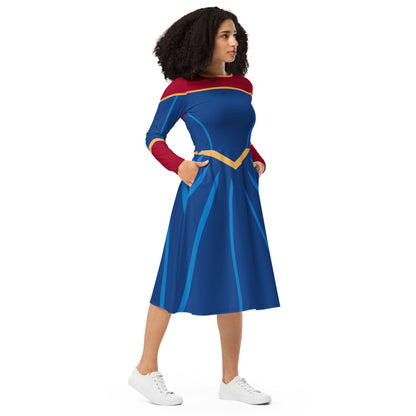 Super Girl Costume Long Sleeve Midi Dress