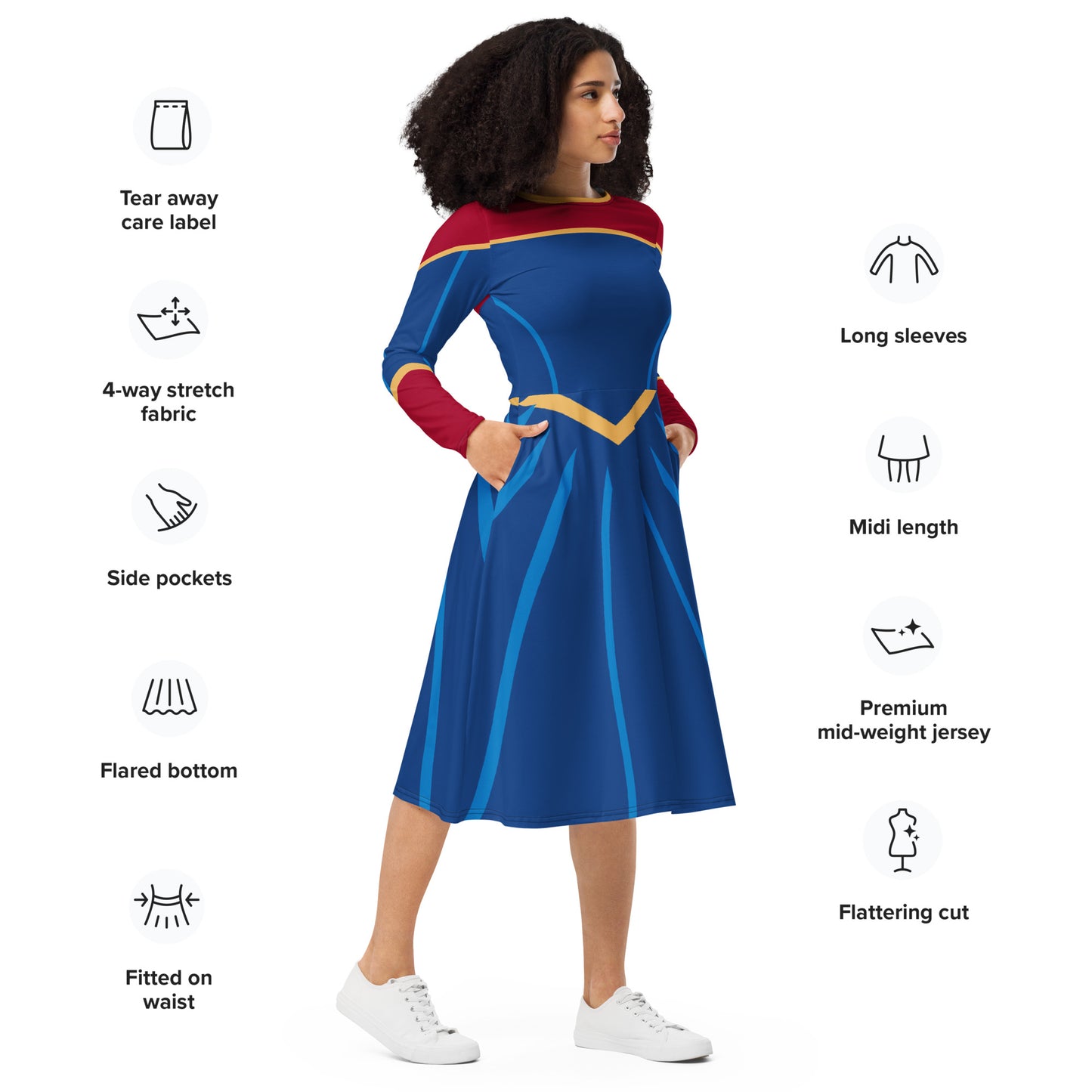 Super Girl Costume Long Sleeve Midi Dress