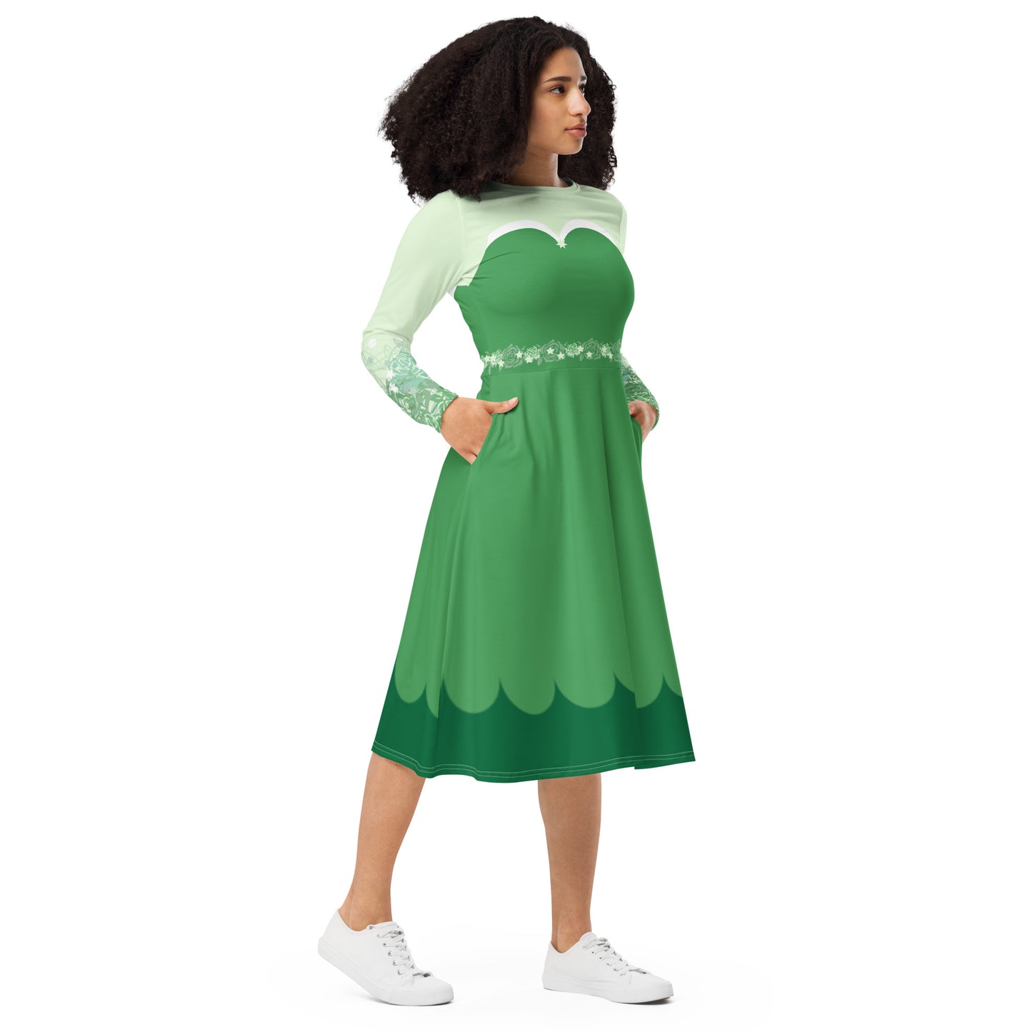 Green Fairy Costume Long Sleeve Midi Dress