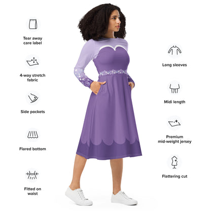 Purple Fairy Costume Long Sleeve Midi Dress