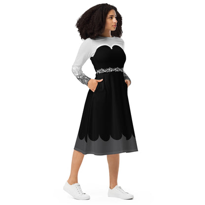 Black & White Fairy Costume Long Sleeve Midi Dress