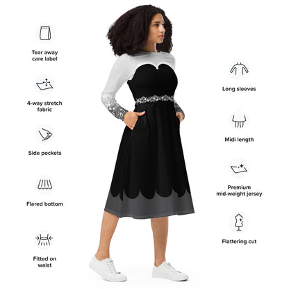 Black & White Fairy Costume Long Sleeve Midi Dress