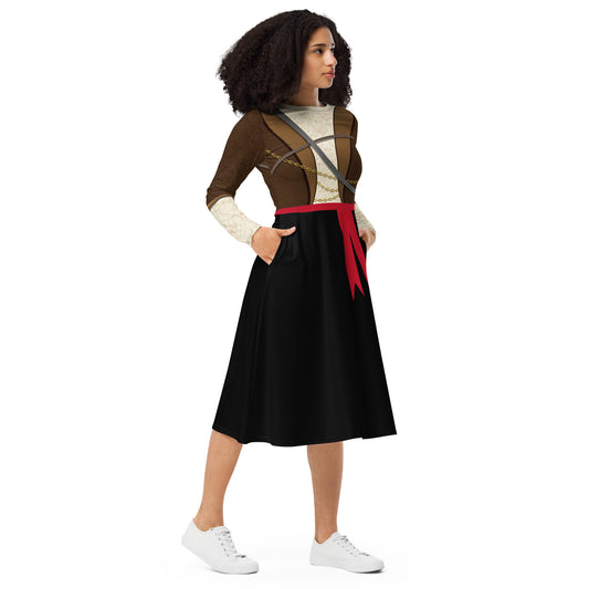 Pirate Costume Long Sleeve Midi Dress