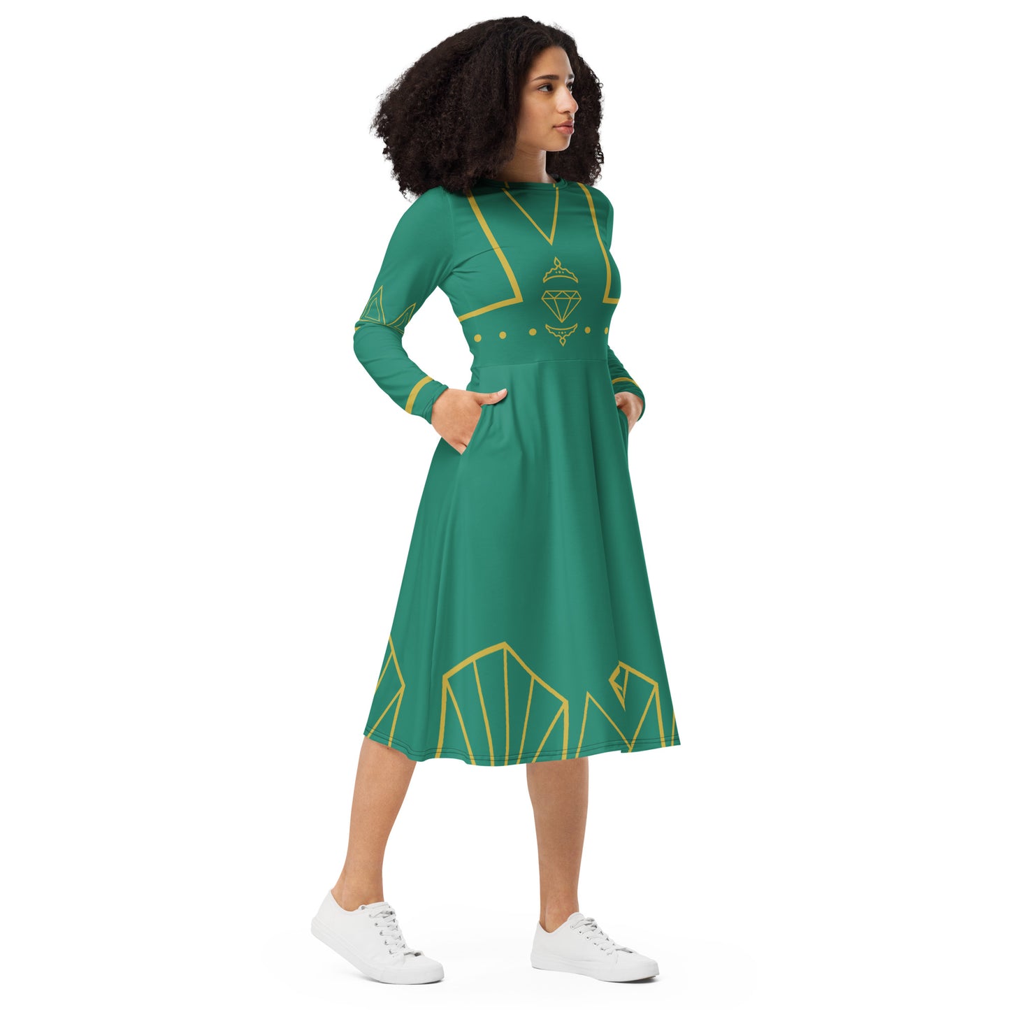 Futuristic Princess Costume (Teal/Torqouise) Long Sleeve Midi Dress