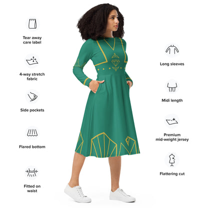 Futuristic Princess Costume (Teal/Torqouise) Long Sleeve Midi Dress