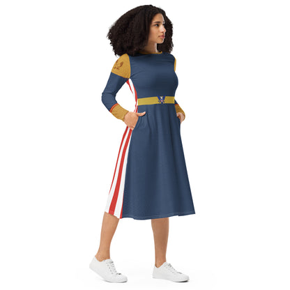 Homelander Costume Long Sleeve Midi Dress