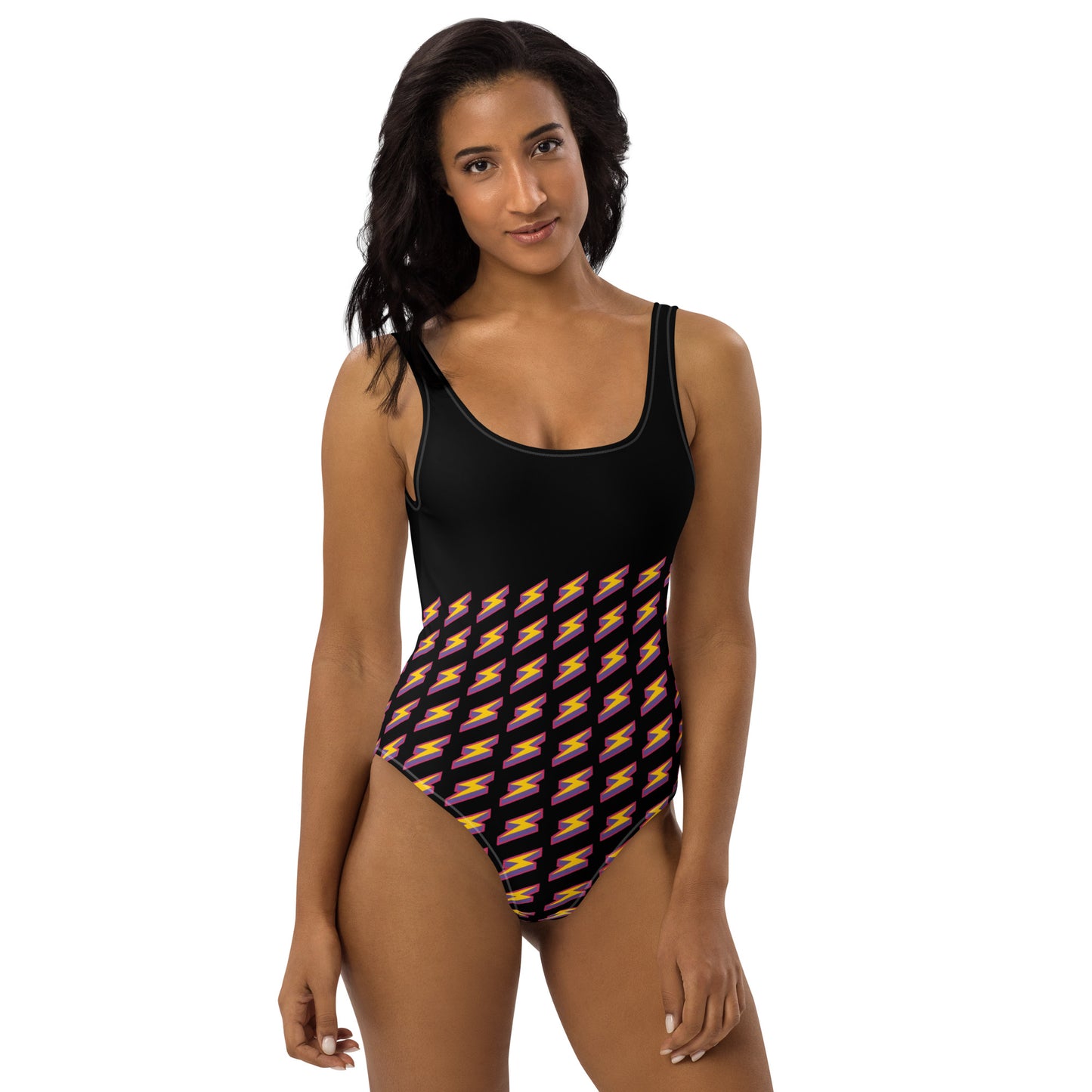 Intergalactic Lightning Bolt One-Piece Swimsuit (Black)