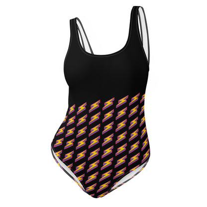 Intergalactic Lightning Bolt One-Piece Swimsuit (Black)