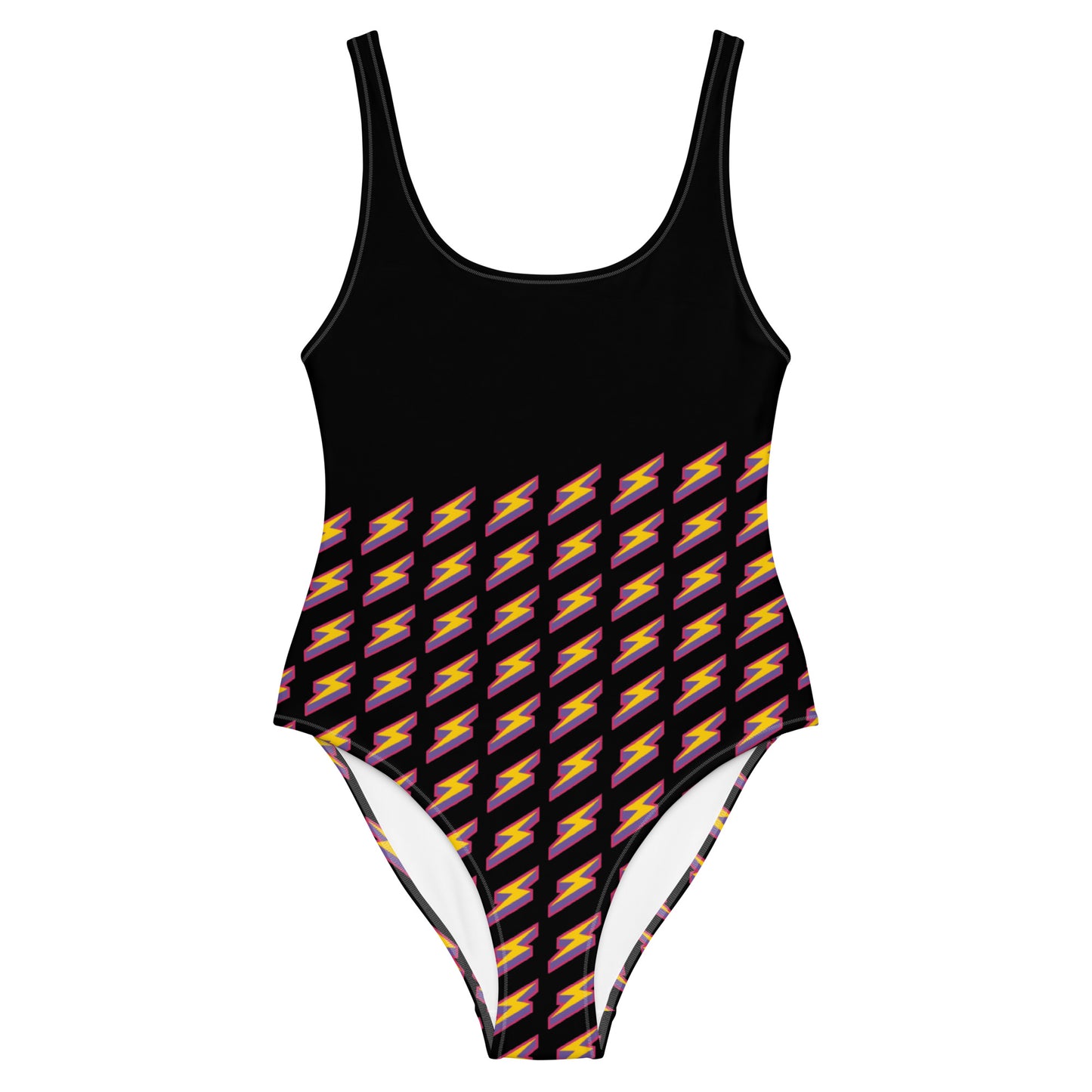 Intergalactic Lightning Bolt One-Piece Swimsuit (Black)