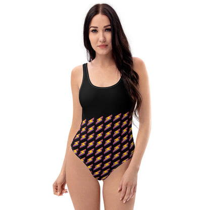 Intergalactic Lightning Bolt One-Piece Swimsuit (Black)