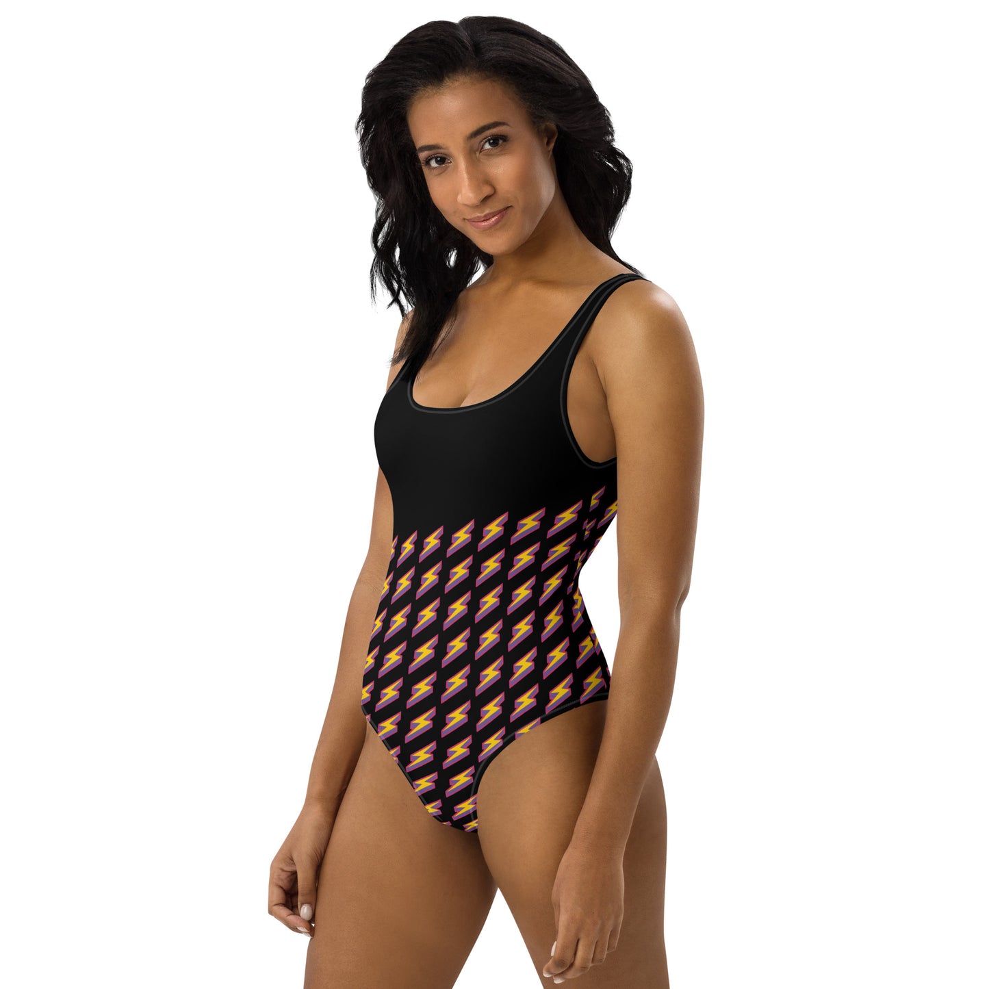 Intergalactic Lightning Bolt One-Piece Swimsuit (Black)