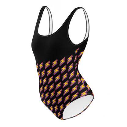 Intergalactic Lightning Bolt One-Piece Swimsuit (Black)