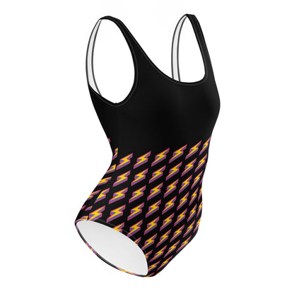 Intergalactic Lightning Bolt One-Piece Swimsuit (Black)