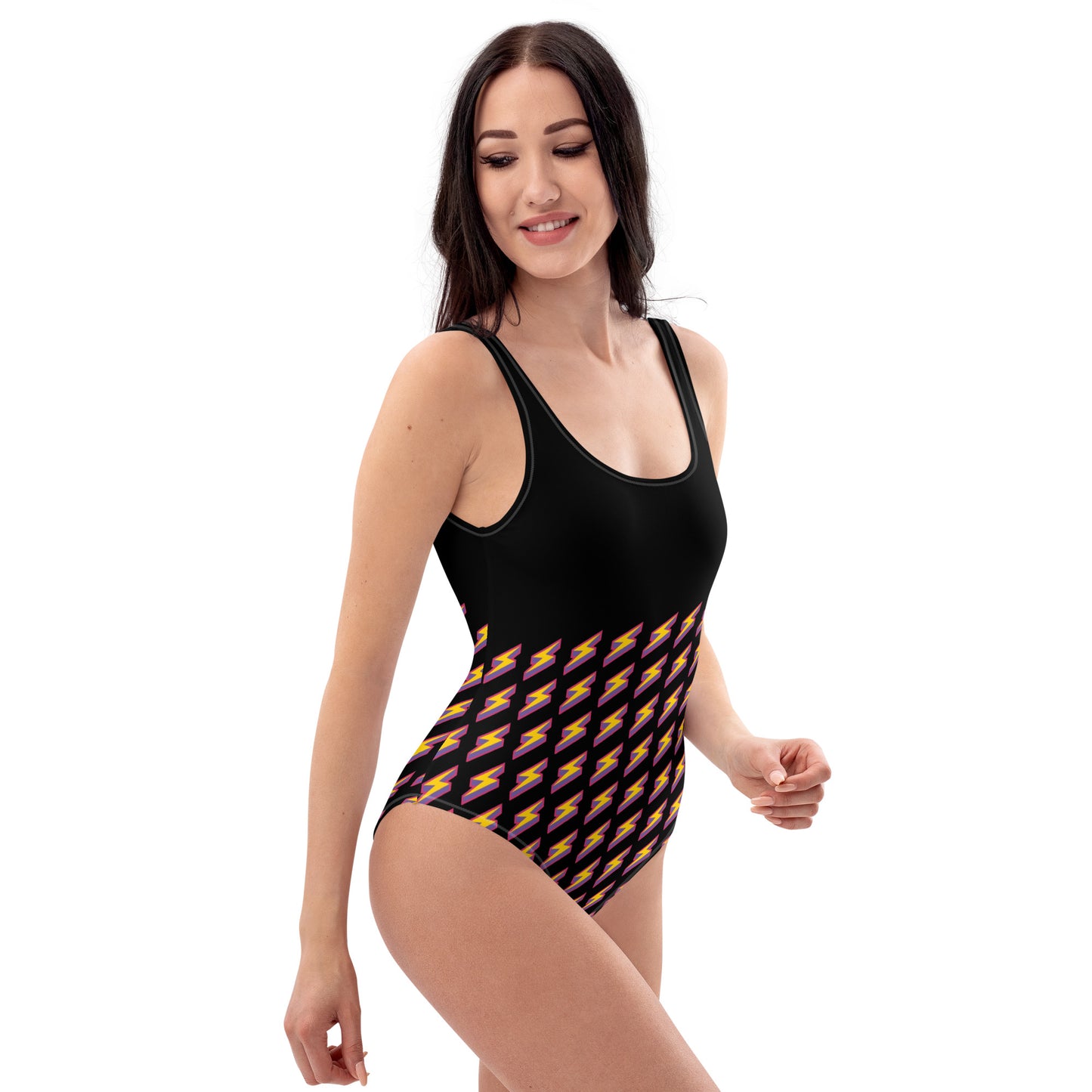 Intergalactic Lightning Bolt One-Piece Swimsuit (Black)