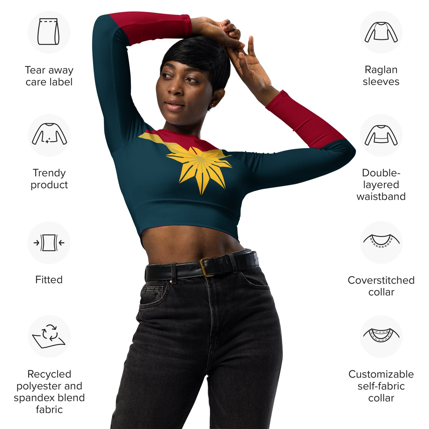 Captain Carol Danvers Costume Long-Sleeve Crop Top