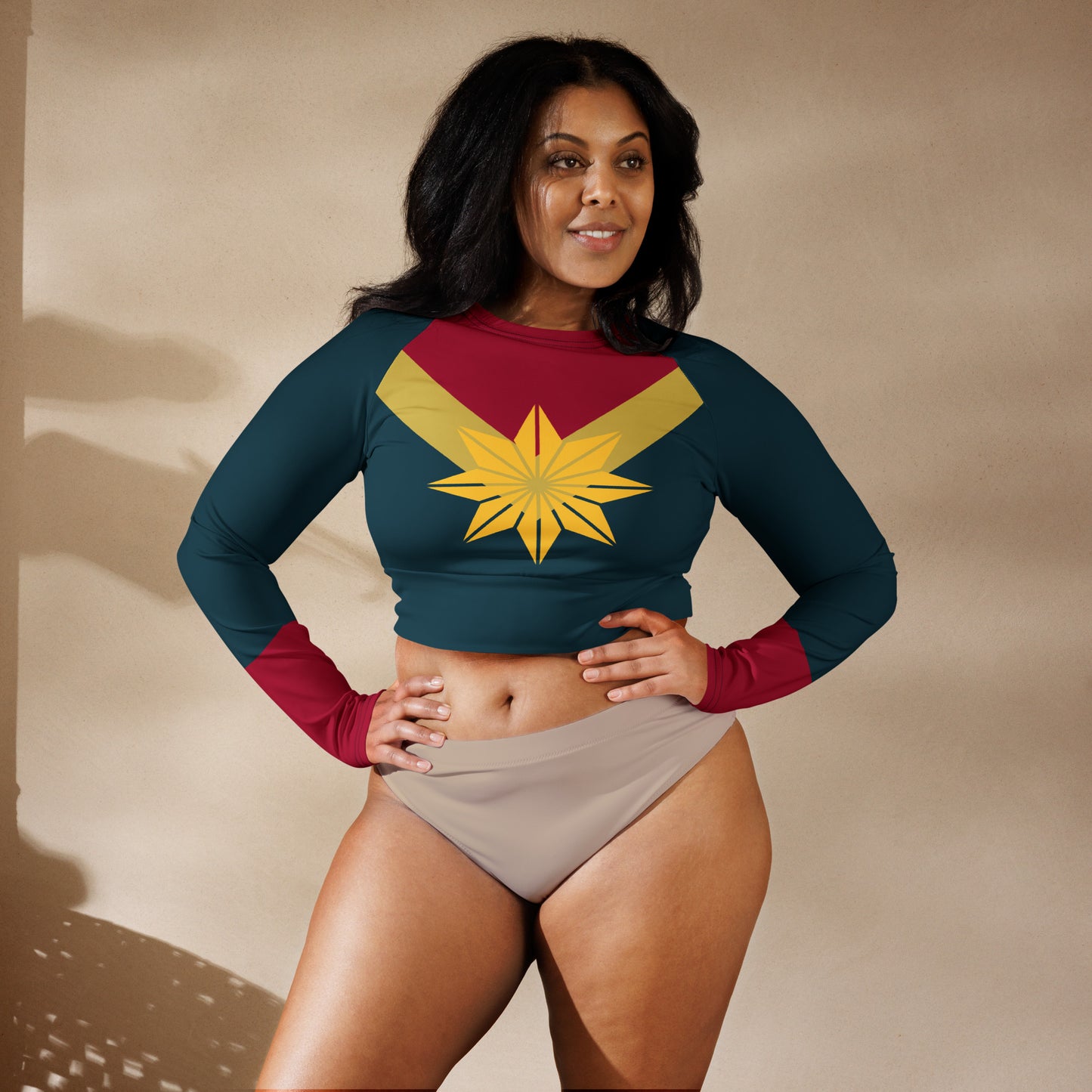 Captain Carol Danvers Costume Long-Sleeve Crop Top