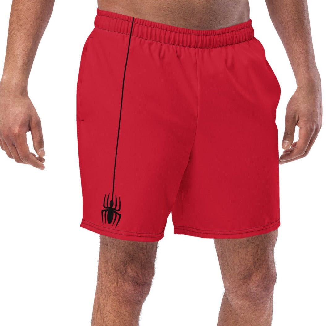 Dangling Spider + Web (Red) Swim Trunks