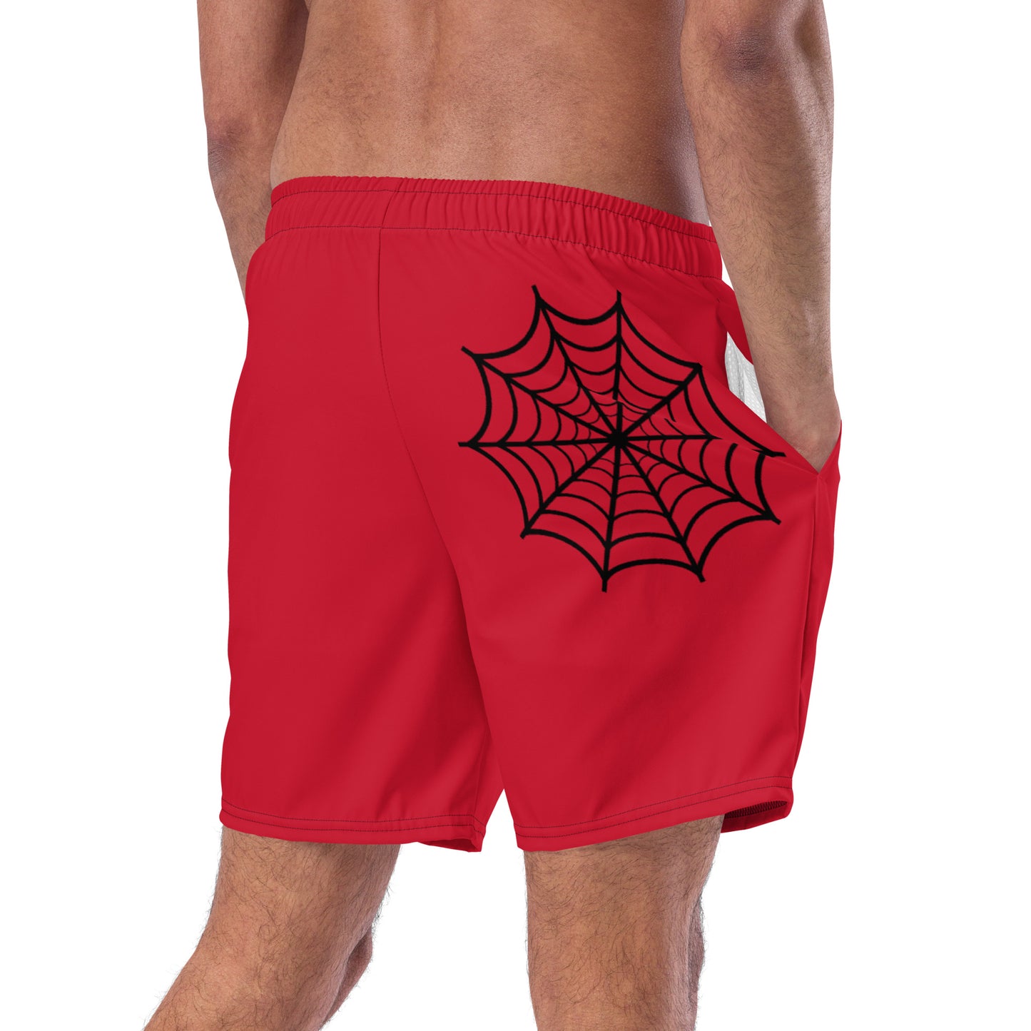 Dangling Spider + Web (Red) Swim Trunks