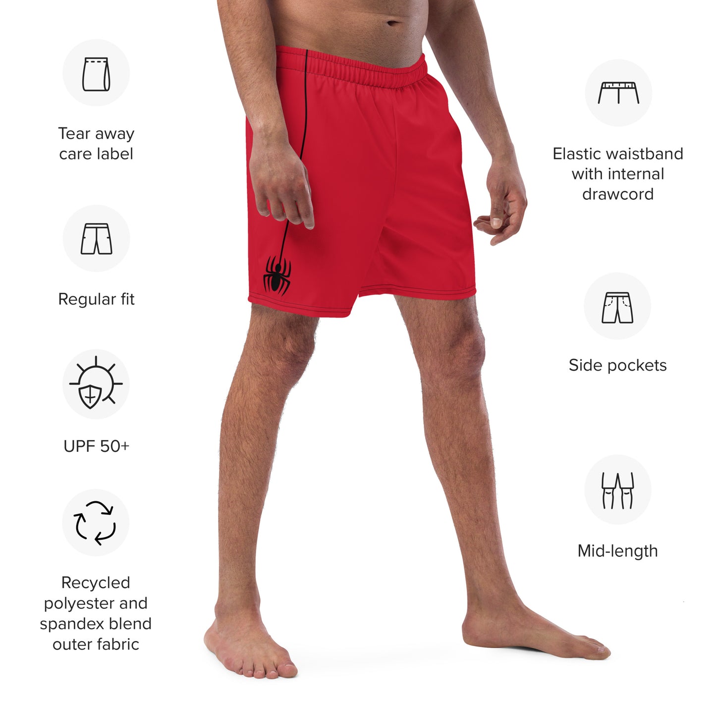 Dangling Spider + Web (Red) Swim Trunks