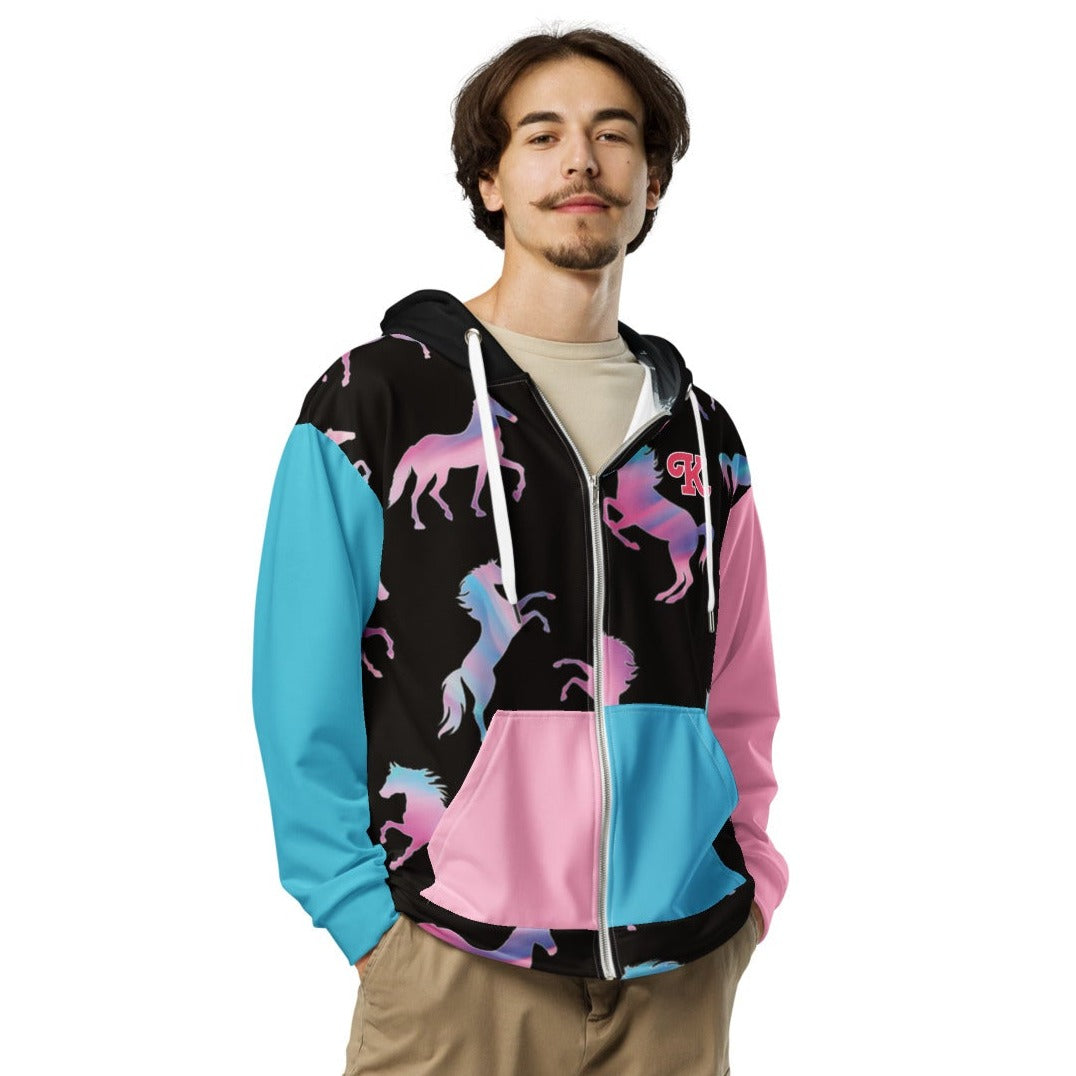 Ken Pink and Blue Barbie Horses Unisex Zip-Up Hoodie