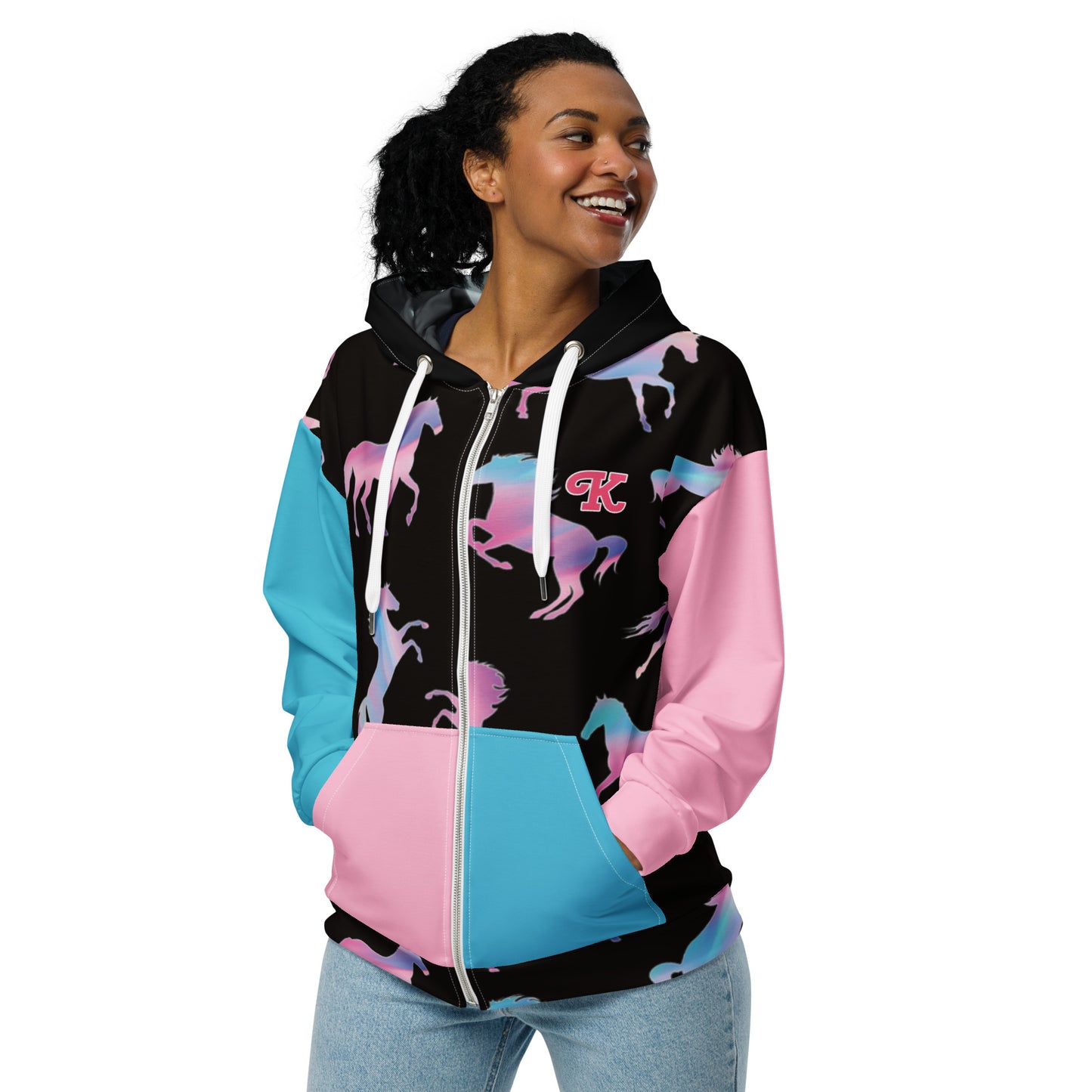 Ken Pink and Blue Barbie Horses Unisex Zip-Up Hoodie