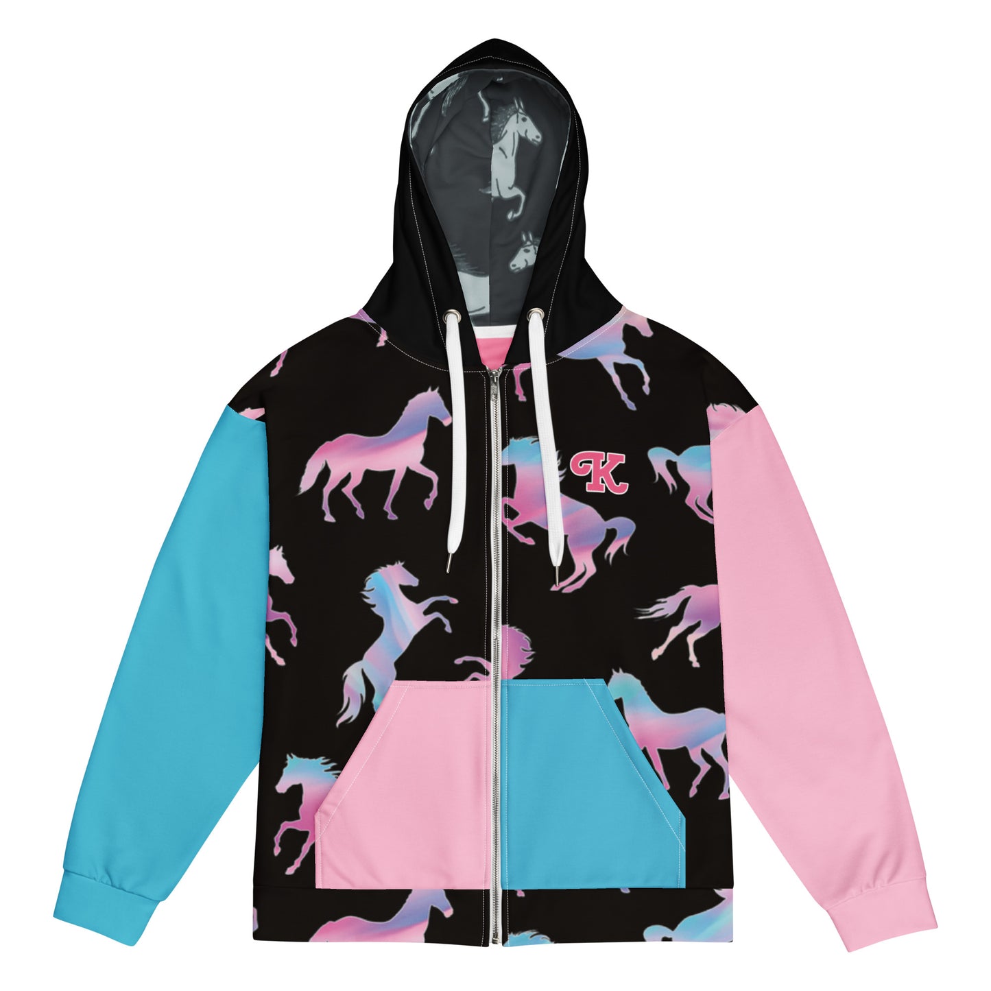 Ken Pink and Blue Barbie Horses Unisex Zip-Up Hoodie