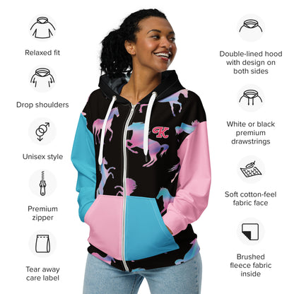 Ken Pink and Blue Barbie Horses Unisex Zip-Up Hoodie